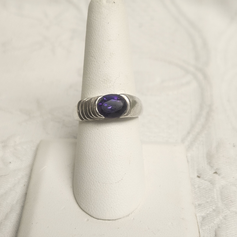 Sterling Silver Modernist Amethyst Ring